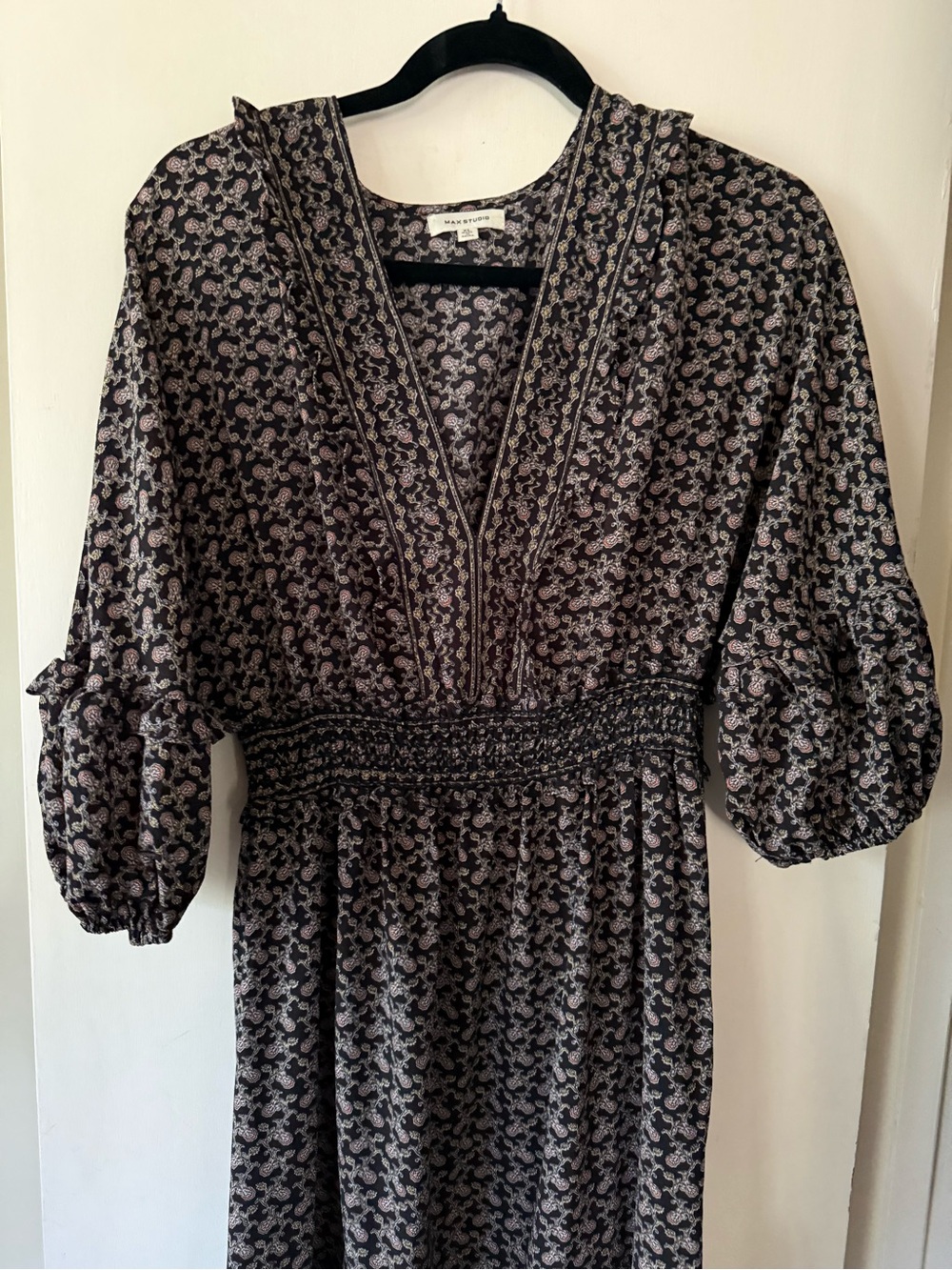 Boho Cool Girl Whimsical Butter Mom Balloon Sleeves Ruffle Hem Floral Midi Dress - Picture 2 of 7